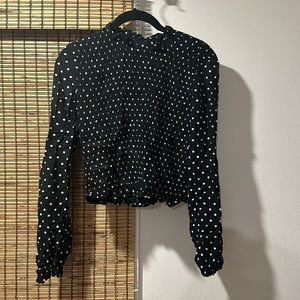 Cropped Stretchy Polka Dot Blouse